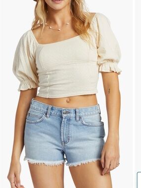 NWT Billabong Floral Pointelle Smocked Back Crop Top